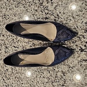 Navy snake print wedge heels